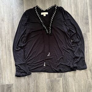 Black Long Sleeve Top with Eyelet Trim